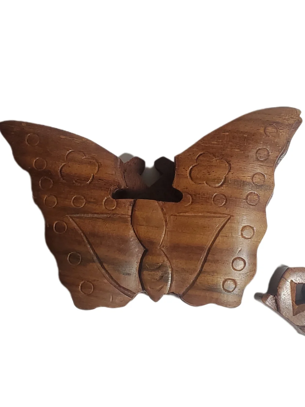 Hand-carved Wooden Butterfly Puzzle Box | Trinket Box Secret Compartment Box NWT